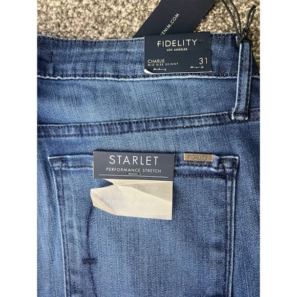 NWT Fidelity Charlie Mid Rise Skinny Jeans W 31 Blue Stretch Denim Made in USA - Picture 14 of 14